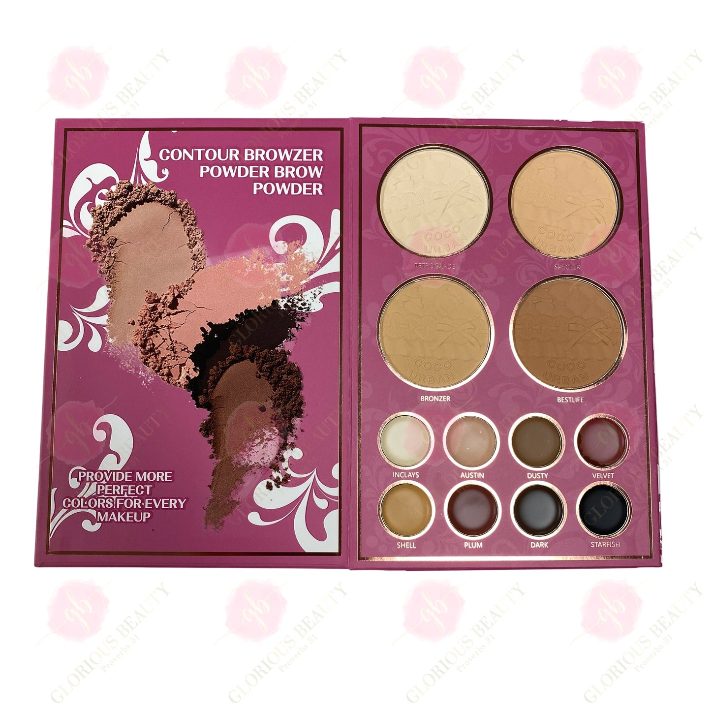 6-in-1 Palette Notebook (Maroon/Dark Pink) — Eyeshadow/Lipstick/Blush/Highlighter/Contour/Brow