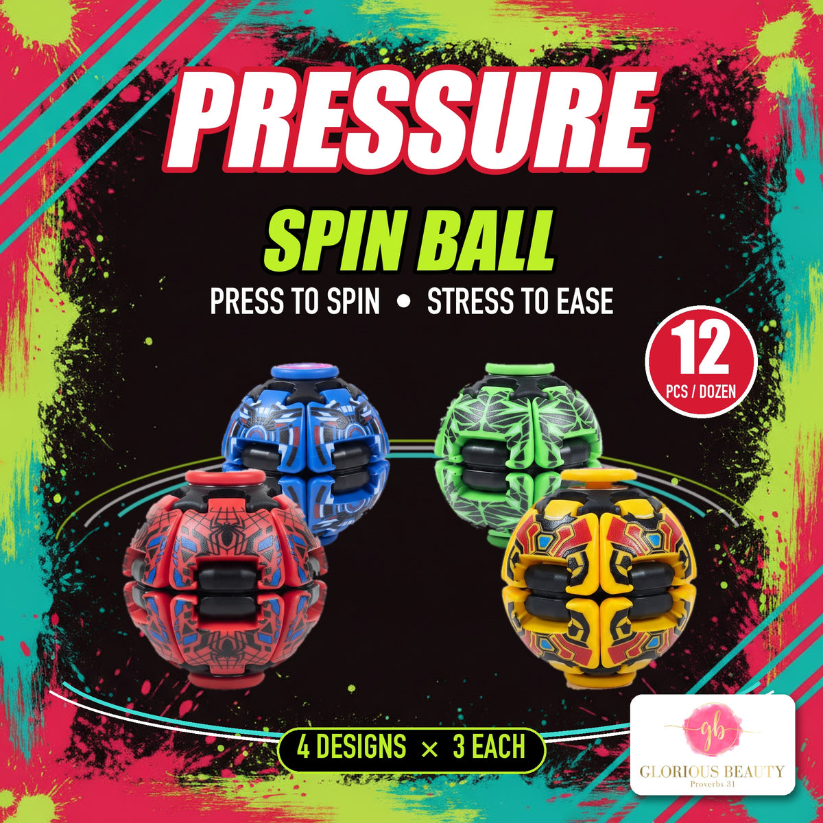 Pressure Spin Ball Fidget Toy - 12PCS