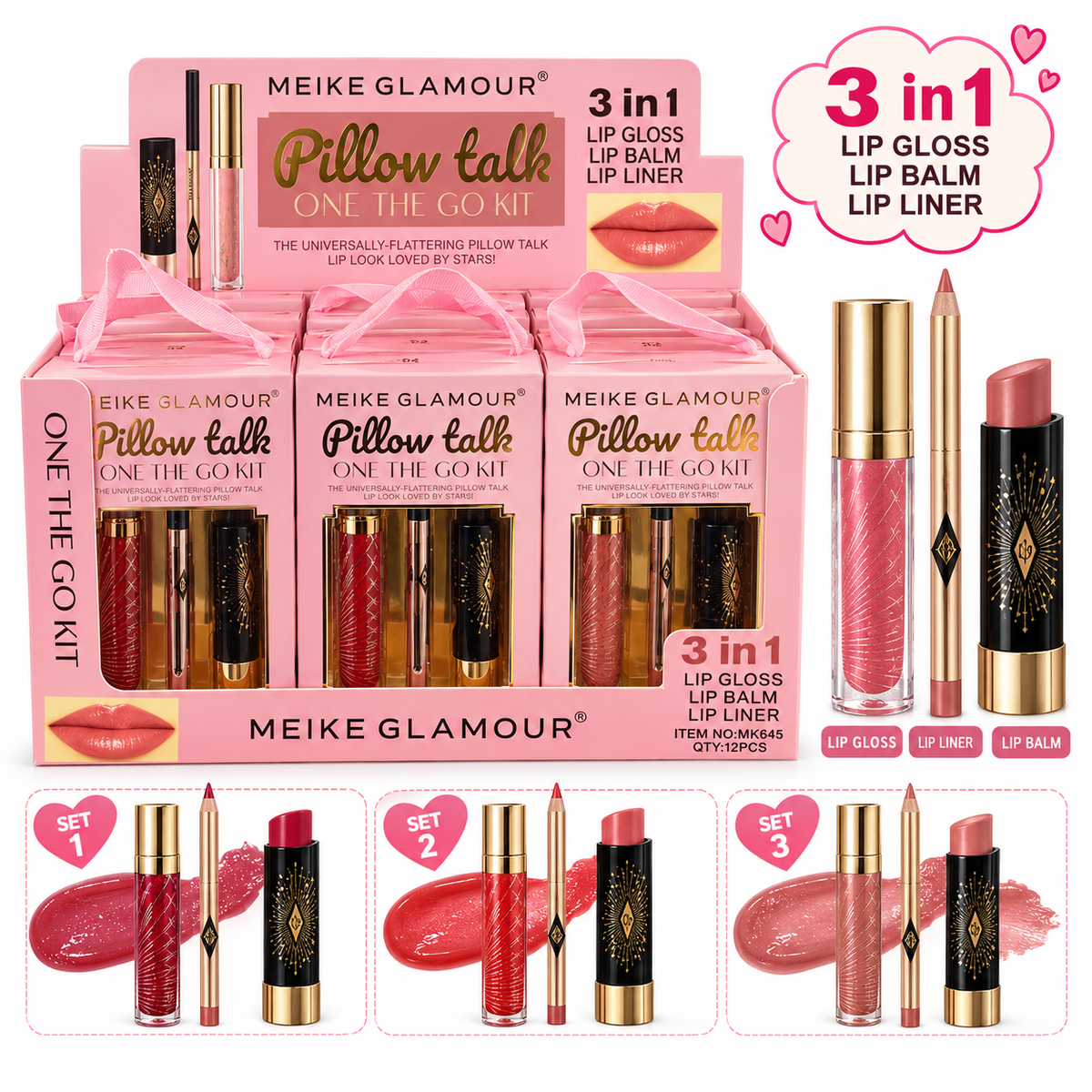 Pillow Talk On The Go 3-in-1 Lip Kit - 12PCS