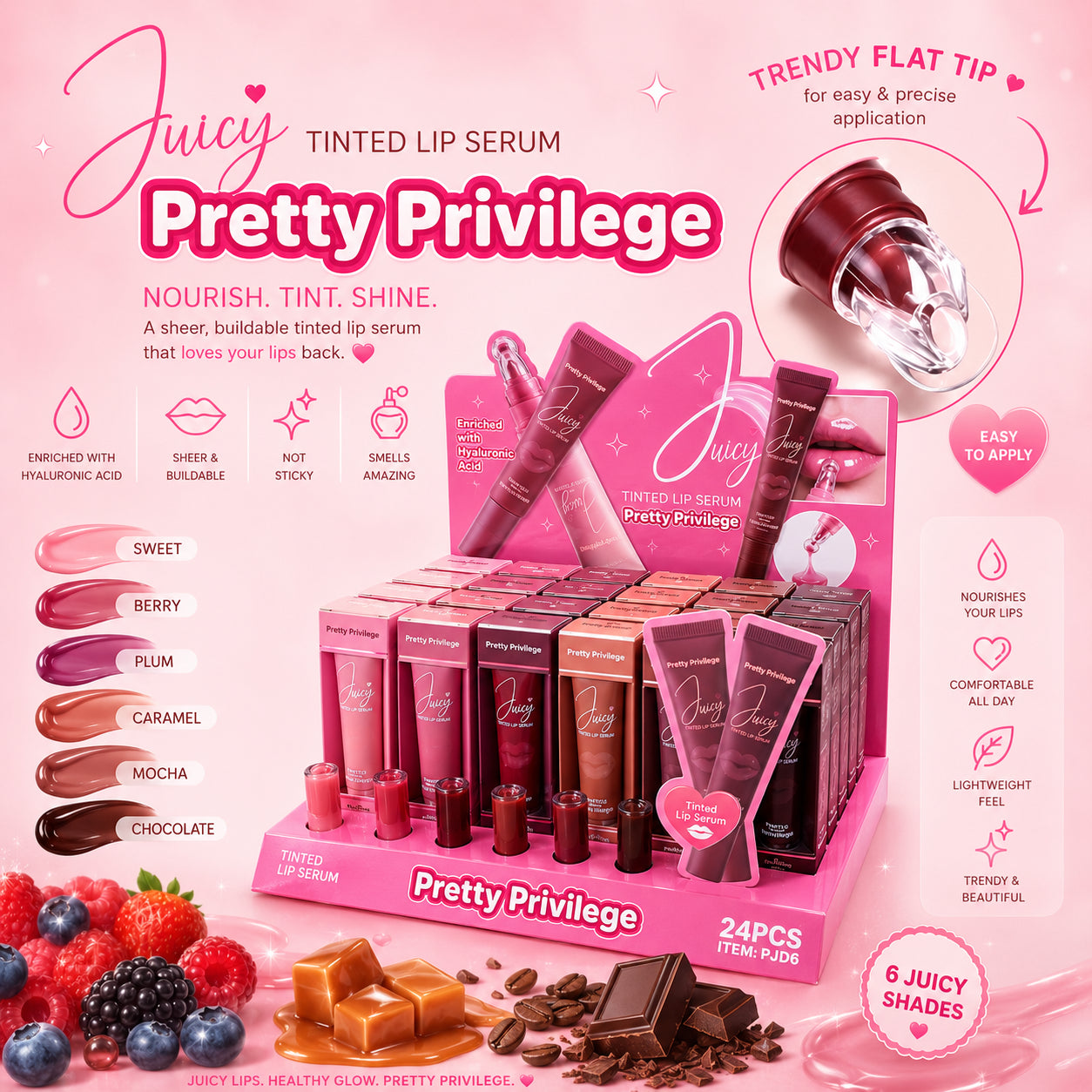 Juicy Tinted Lip Serum - 24PCS