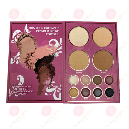 6-in-1 Palette Notebook (Maroon/Dark Pink) — Eyeshadow/Lipstick/Blush/Highlighter/Contour/Brow