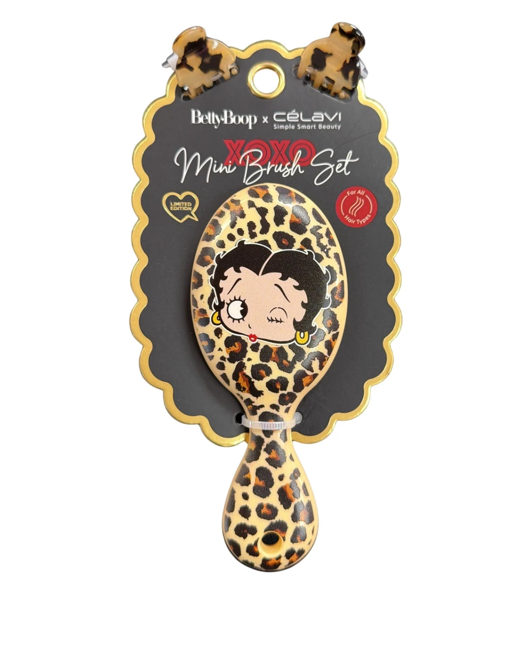 Betty Boop XOXO Mini Hair Brush Set with 2 Clips - Pack of 6