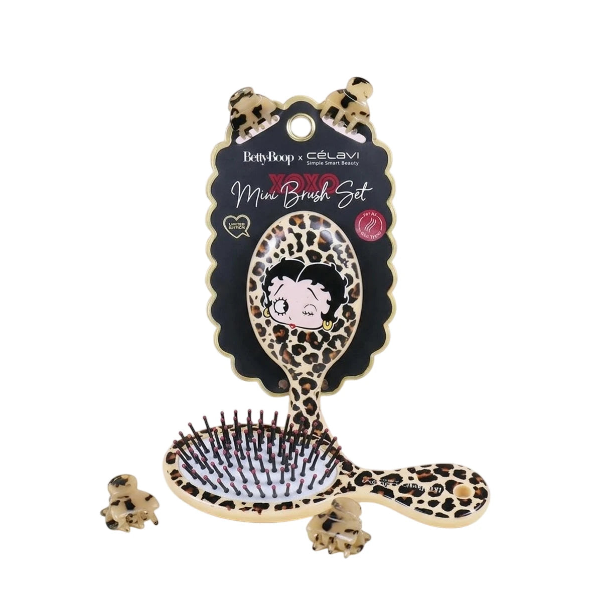 Betty Boop XOXO Mini Hair Brush Set with 2 Clips - Pack of 6