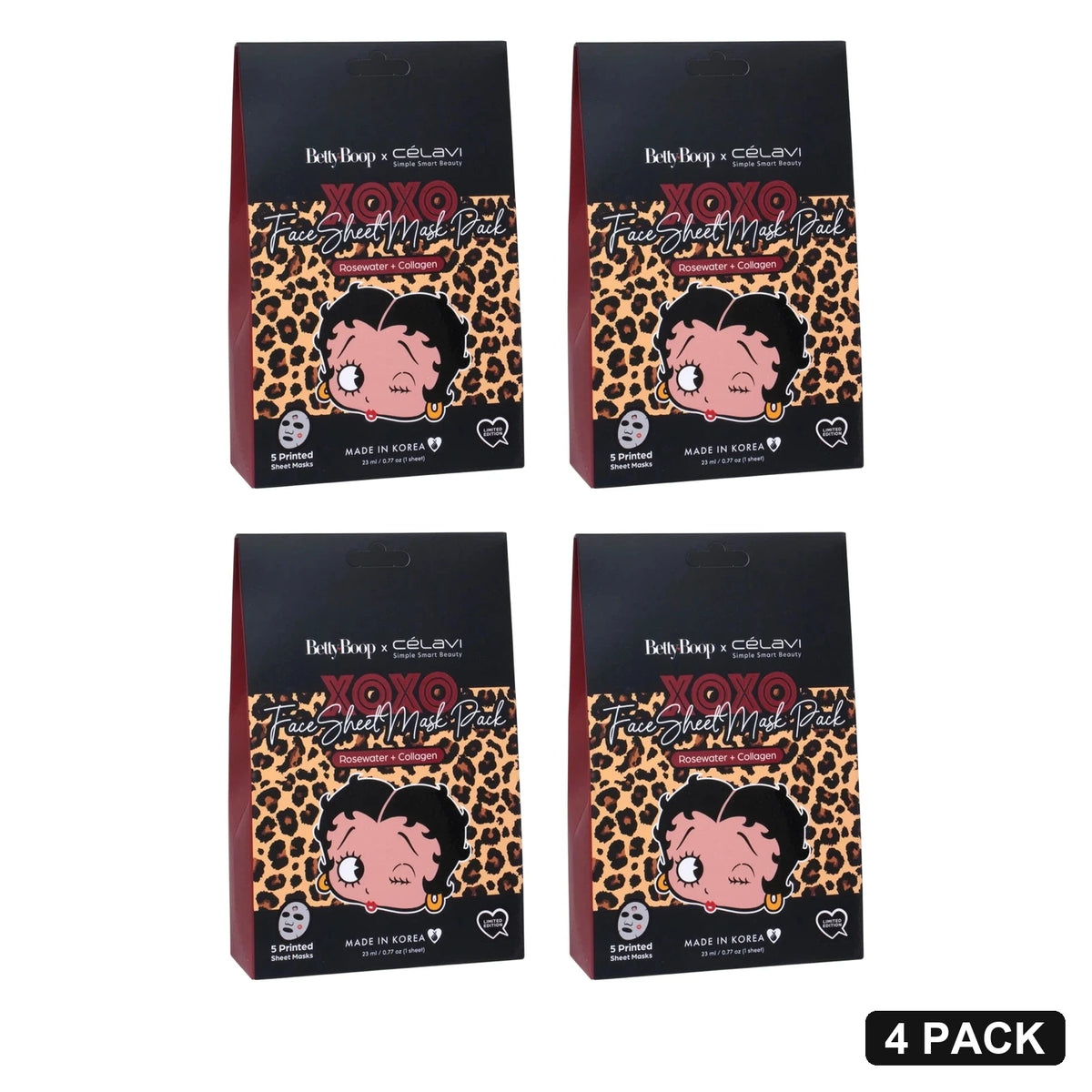 Betty Boop XOXO Face Sheet Mask Pack (5 Masks) - Pack of 4