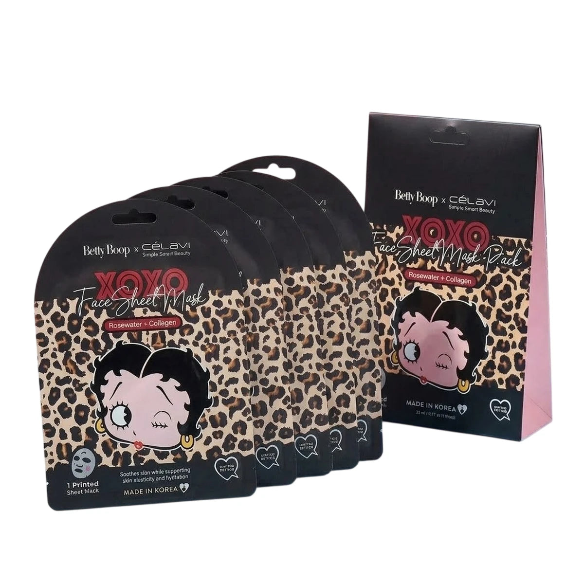 Betty Boop XOXO Face Sheet Mask Pack (5 Masks) - Pack of 4
