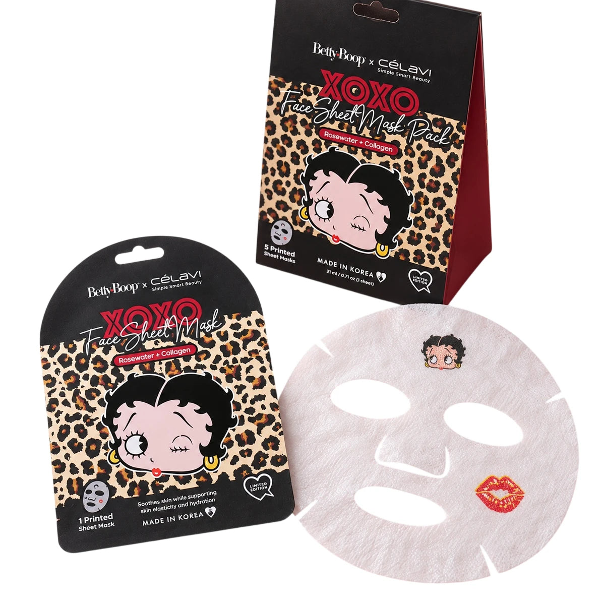 Betty Boop XOXO Face Sheet Mask Pack (5 Masks) - Pack of 4