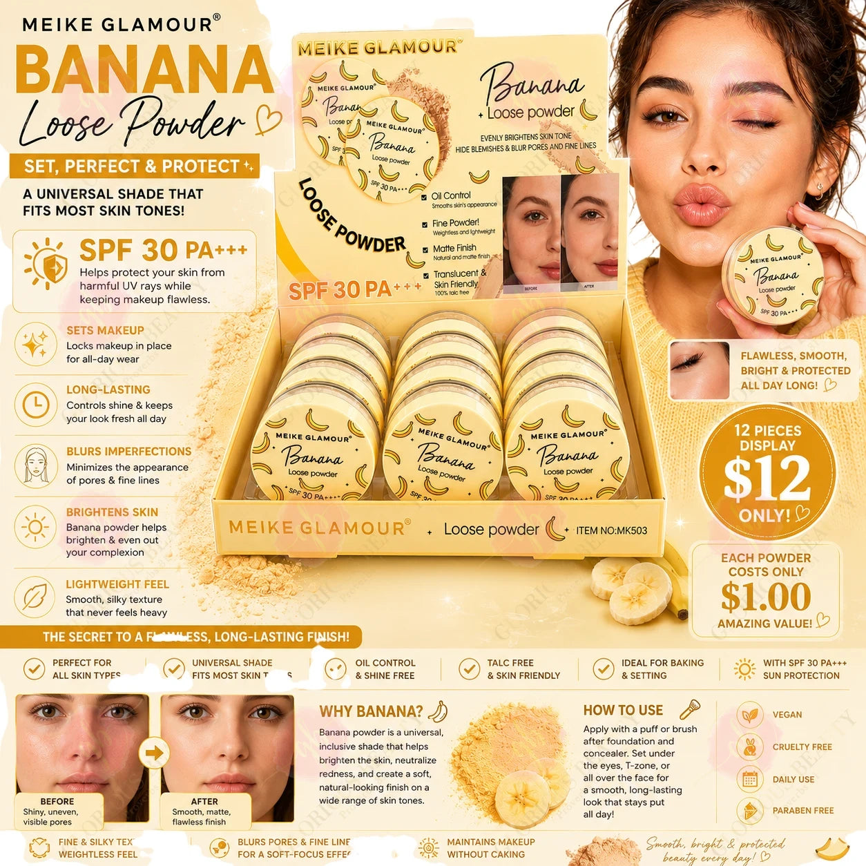 Banana Loose Setting Powder - 12PCS