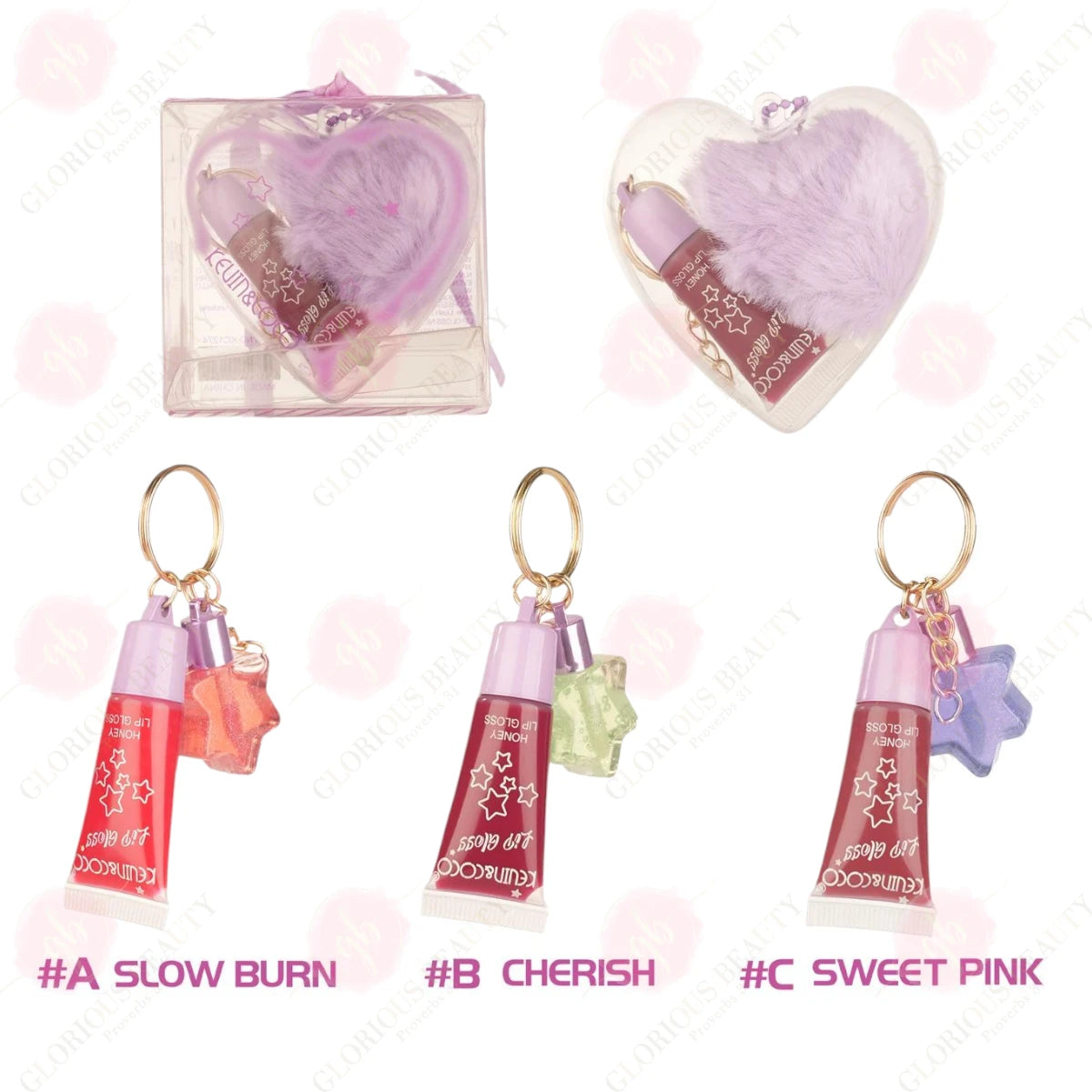 Purple Heart Lip Gloss w/ Keychain - 12PCS