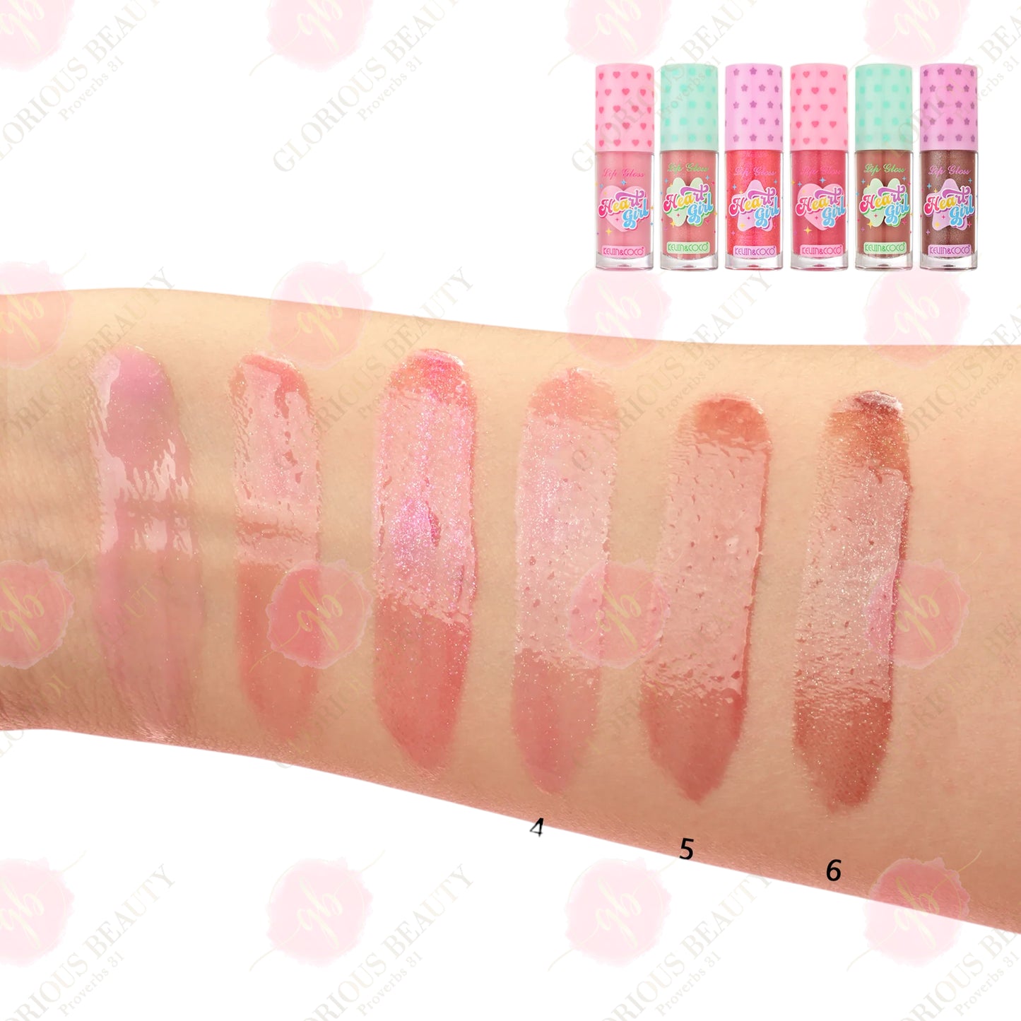 Honey Heart Sparkle Lip Gloss - 24PCS