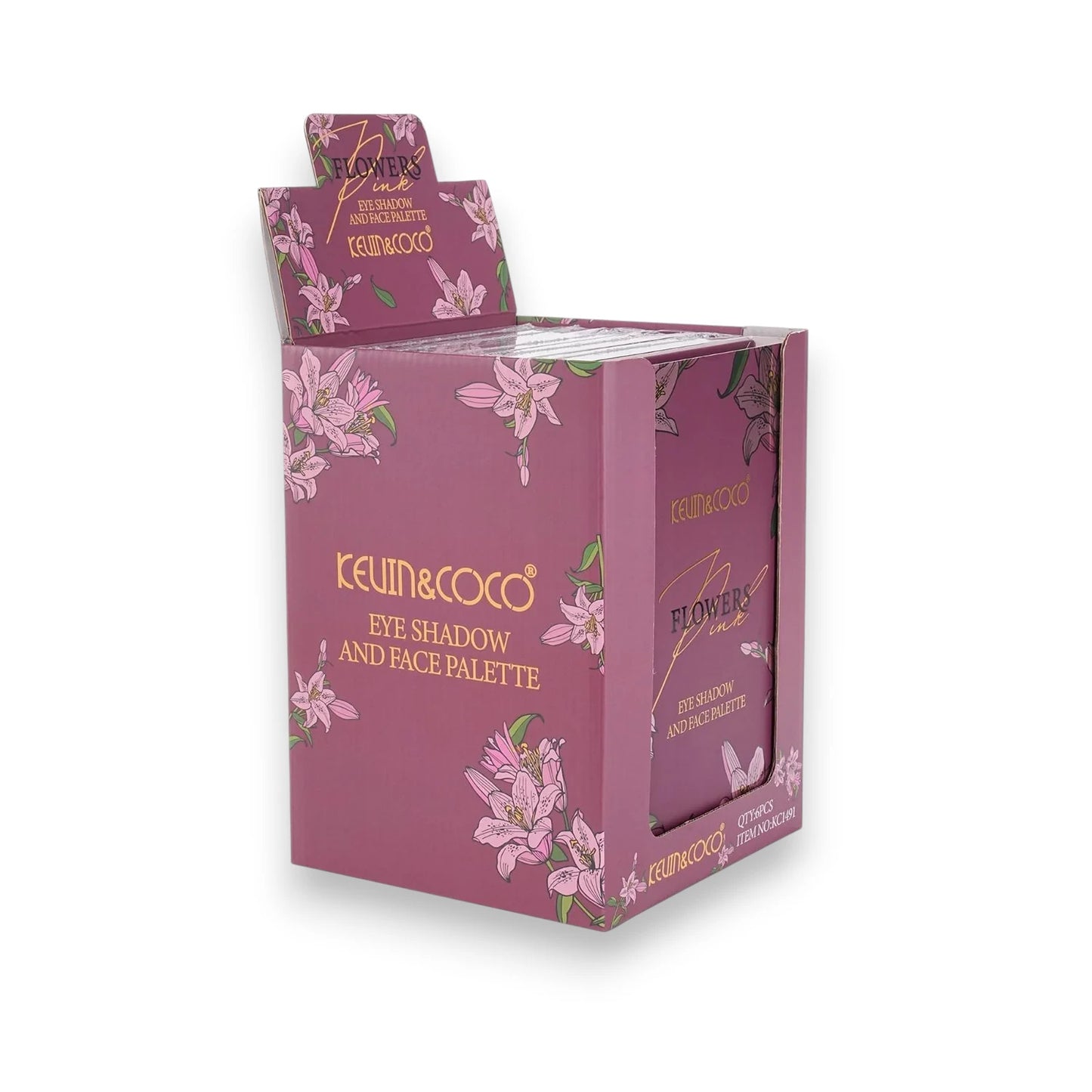 Pink Flowers Book Eyeshadow Palette Display - 6PCS