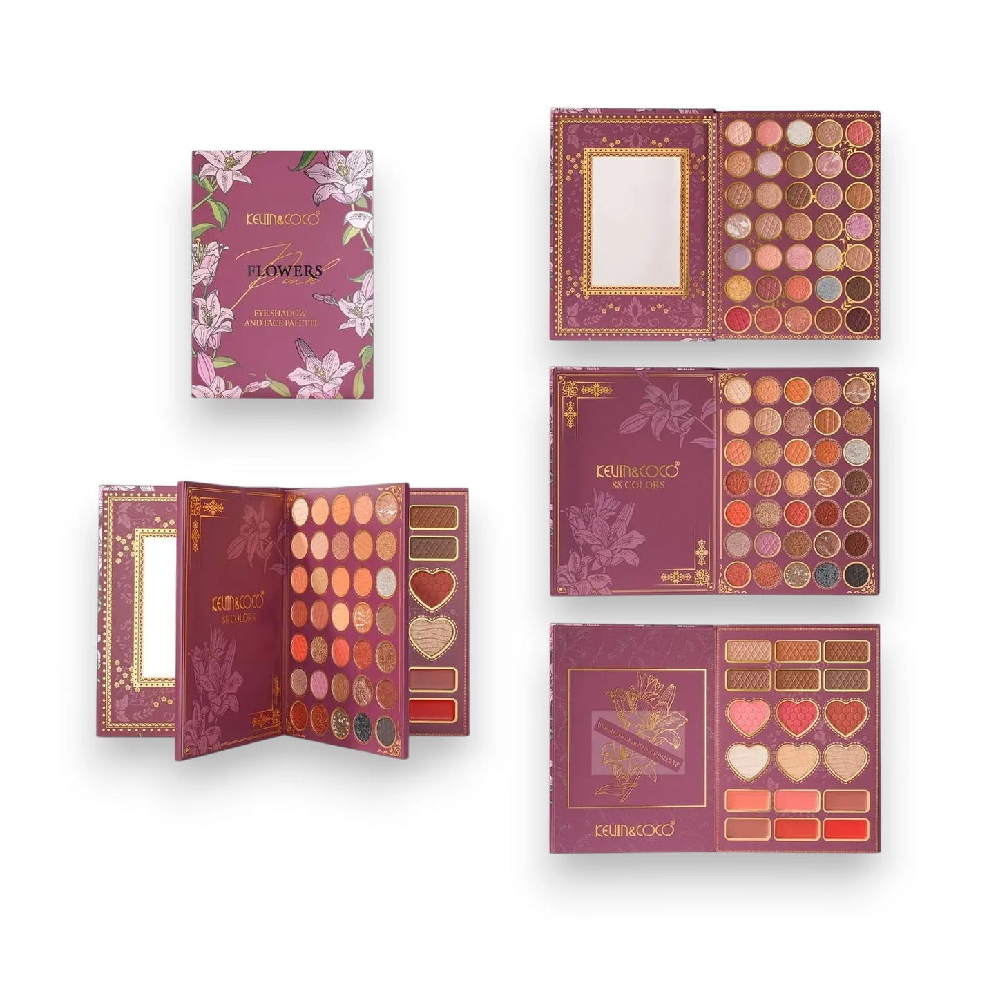 Pink Flowers Book Eyeshadow Palette Display - 6PCS