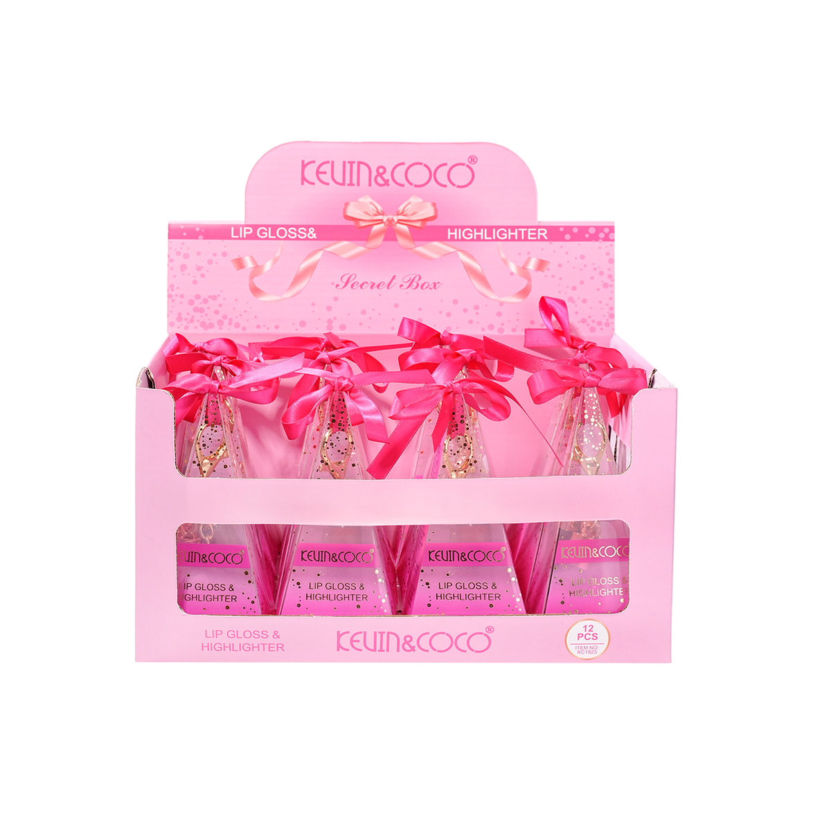 Pink Bow Lip Gloss & Highlighter Secret Box - 12PCS