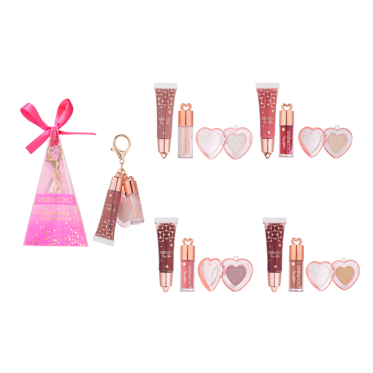 Pink Bow Lip Gloss & Highlighter Secret Box - 12PCS