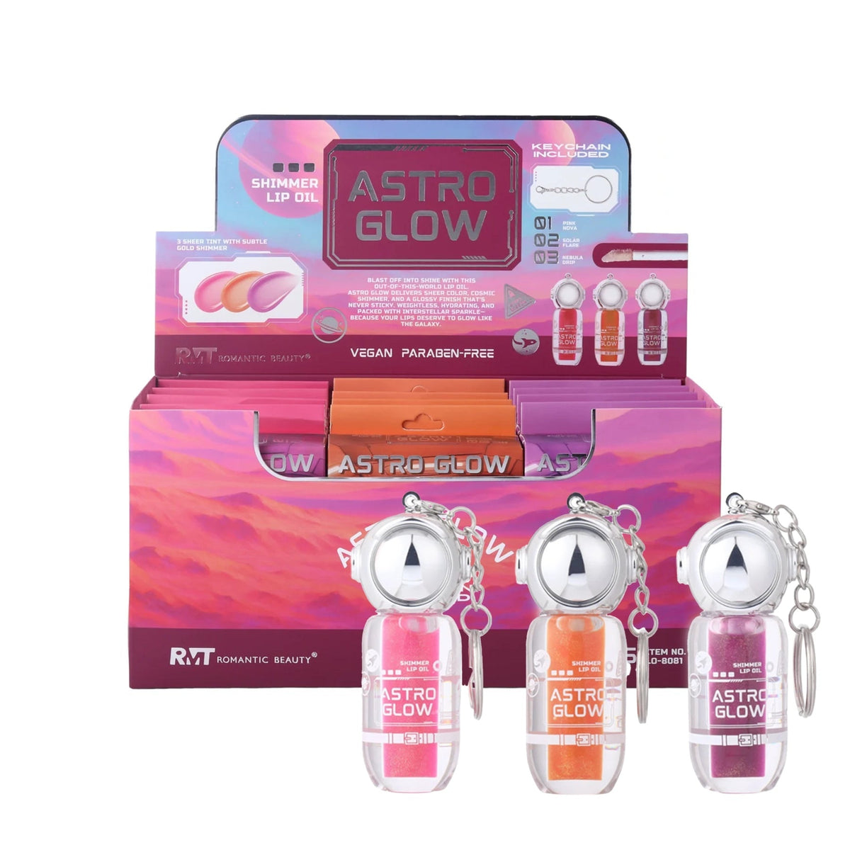 Astro Glow Shimmer Lip Oil Keychain - 12PCS