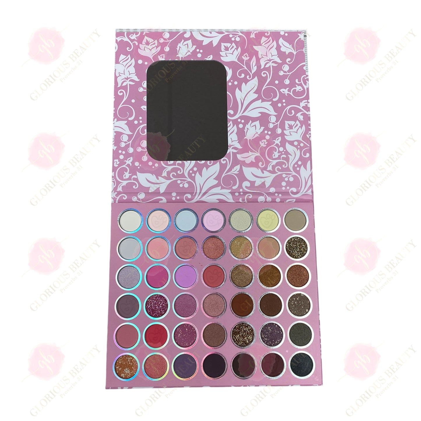 Yara Color Eyeshadow Palette (Pink Floral, ~42 colors with mirror)