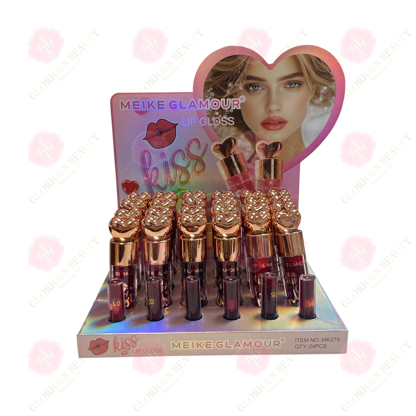 KISS Heart-Top Lip Gloss Berry Wine Shades - 24PCS