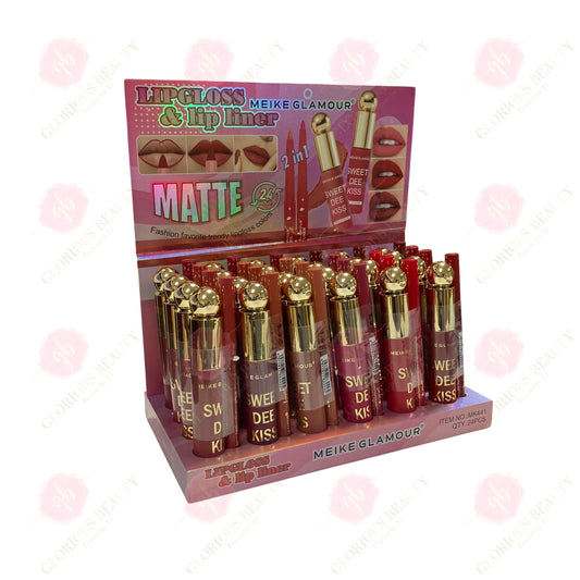 Sweet Dee Kiss Matte Lipgloss & Lip Liner 2-in-1 - 24PCS