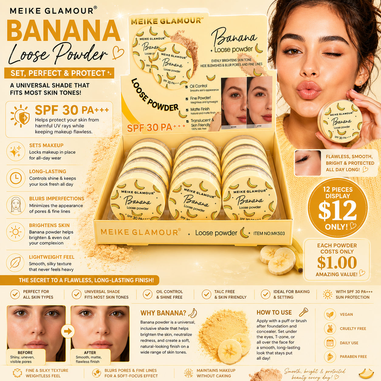 Banana Loose Setting Powder - 12PCS