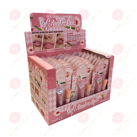 Soft Tender Lips Peach Lip Gloss & Lip Balm Set - 24PCS