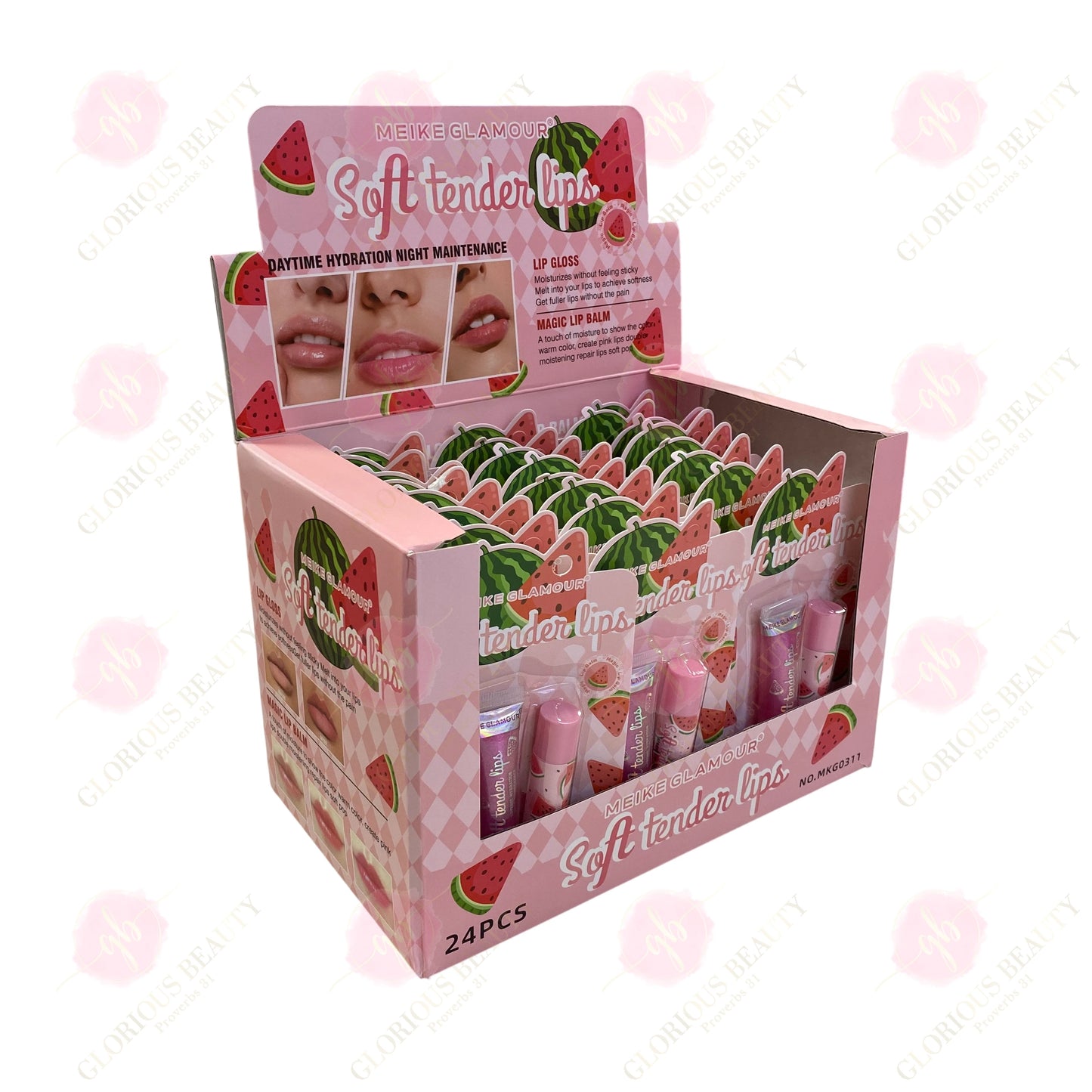 Soft Tender Lips Watermelon Lip Gloss & Lip Balm Set - 24PCS