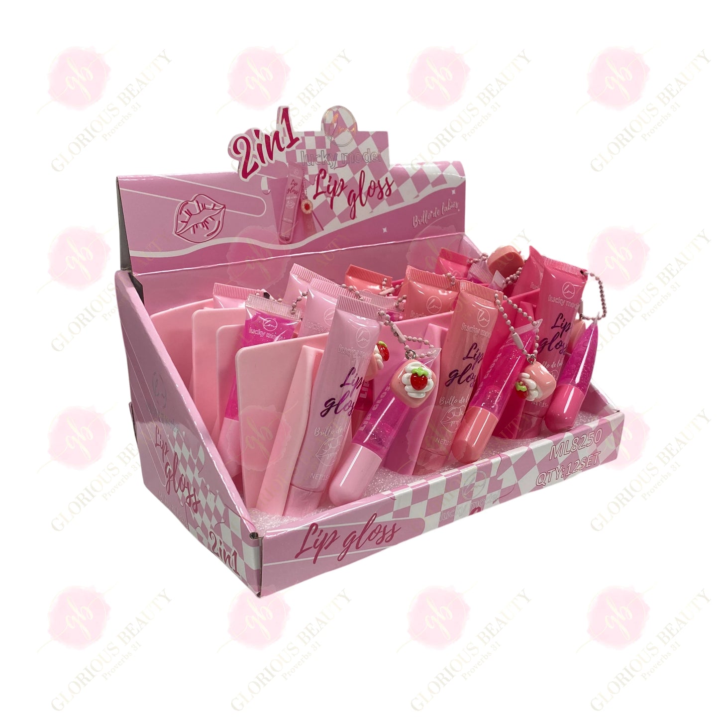 2-in-1 Lip Gloss Belle de Bebes with Mirror & Charm - 12SETS