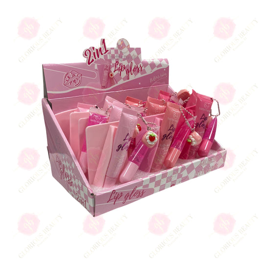 2-in-1 Lip Gloss Belle de Bebes with Mirror & Charm - 12SETS