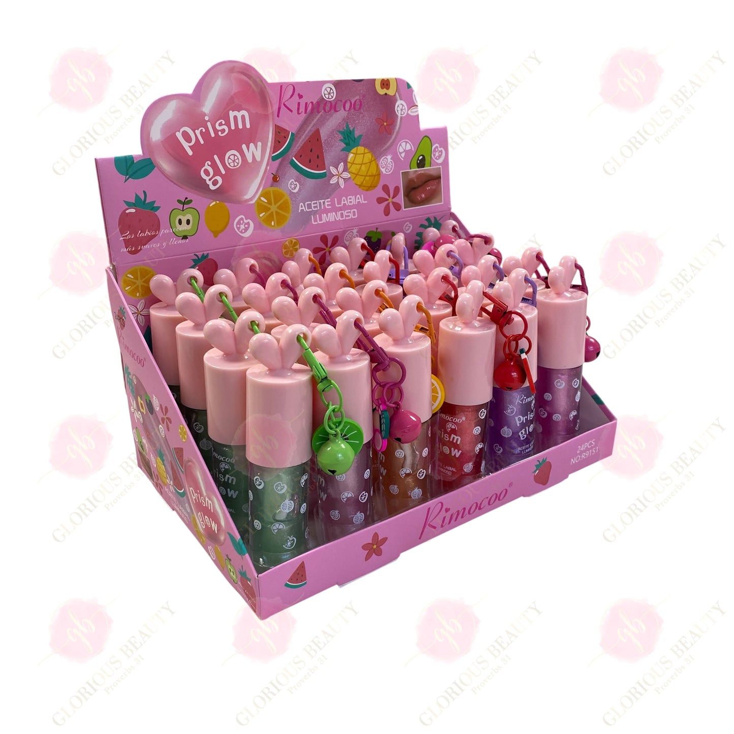 Prism Glow Luminous Lip Oil Keychain - 24PCS