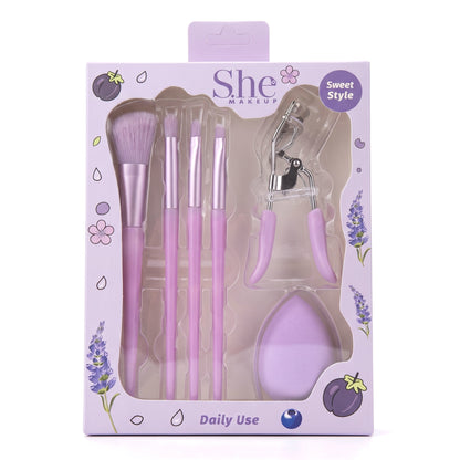6-Piece Beauty Set by S.he Makeup in Purple
