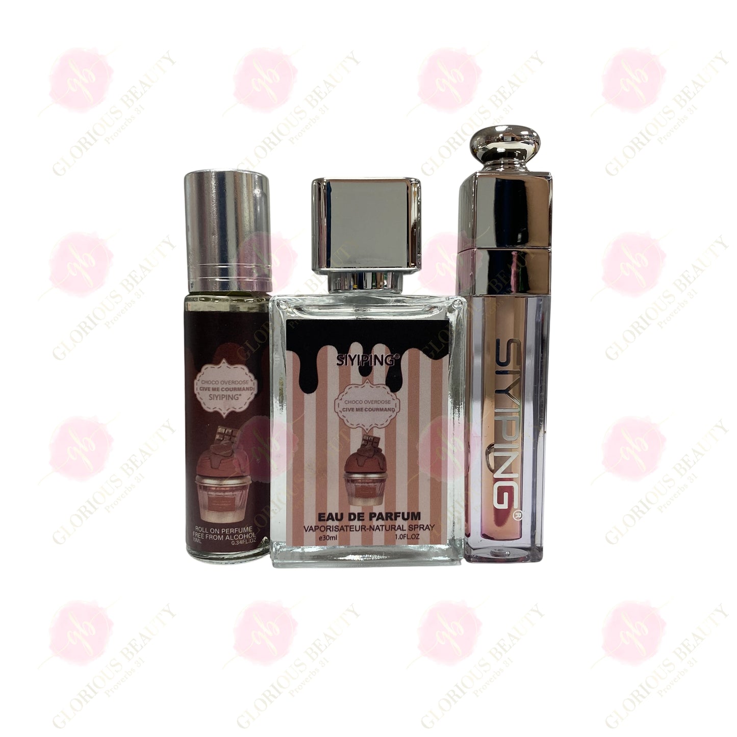 Choco Overdose Dark Brown Perfume and Gloss Set - 144PCS