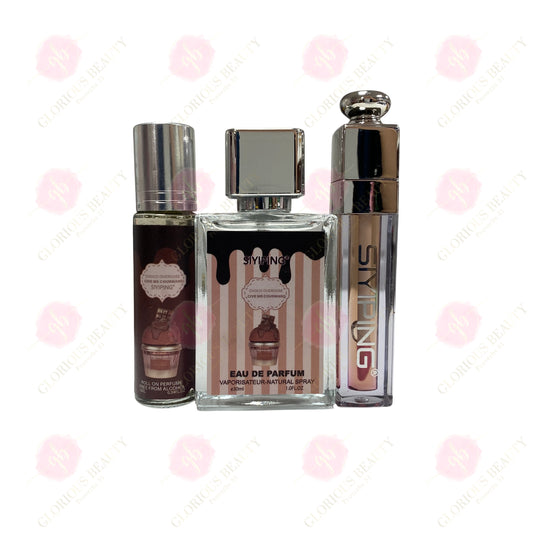 Choco Overdose Dark Brown Perfume and Gloss Set - 144PCS