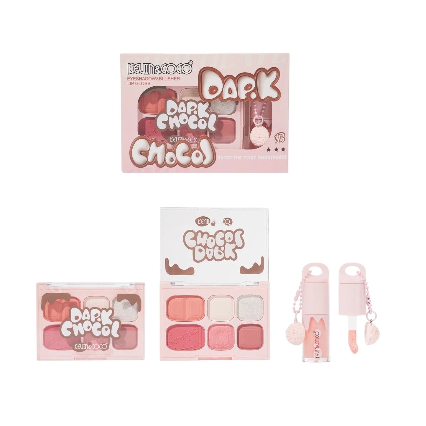 Dark Chocol Palette & Lip Gloss Set - 6PCS