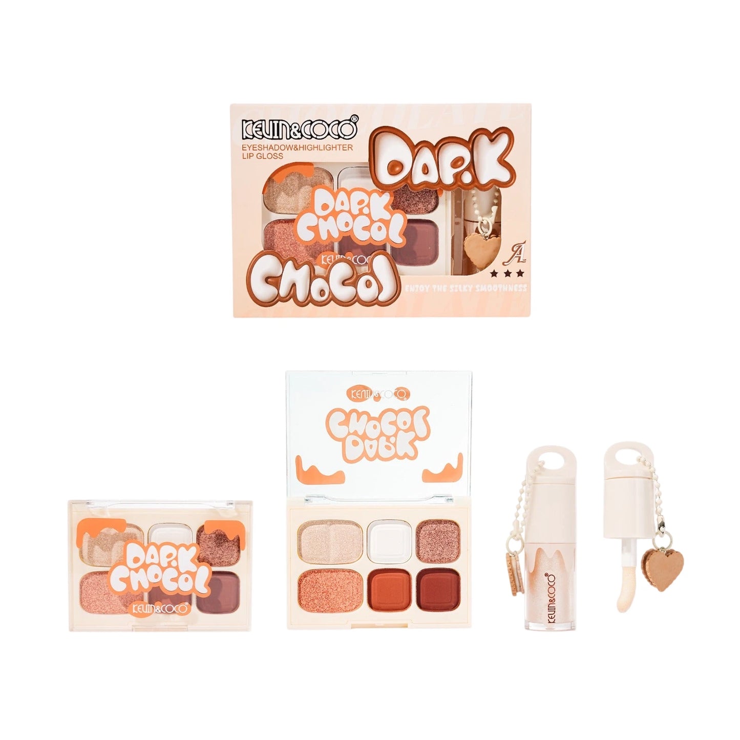 Dark Chocol Palette & Lip Gloss Set - 6PCS