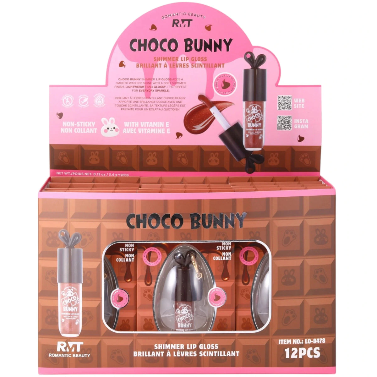 Choco Bunny Shimmer Lip Gloss Keychain - 12PCS