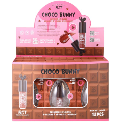 Choco Bunny Shimmer Lip Gloss Keychain - 12PCS